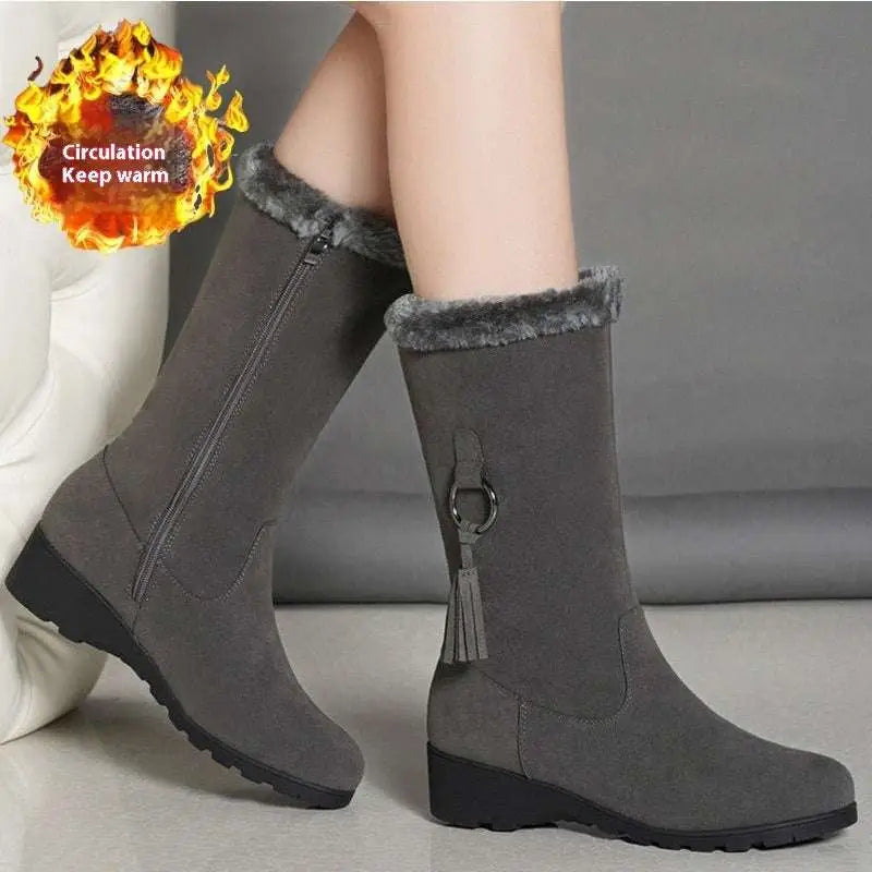 Gray Suede Tassel Martin Boots Autumn and Winter