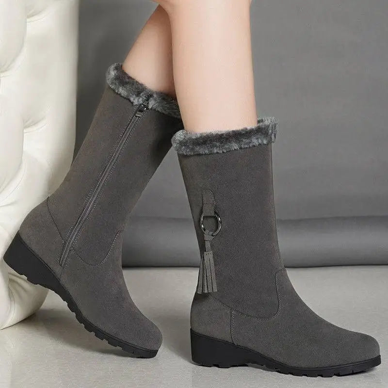 Gray Suede Tassel Martin Boots Autumn and Winter