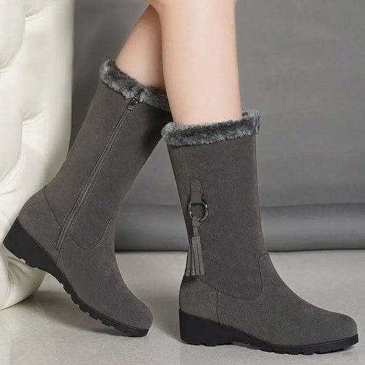 Gray Suede Tassel Martin Boots Autumn and Winter