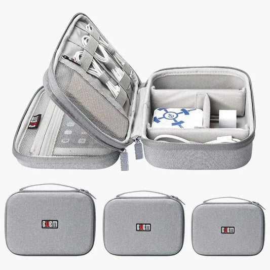 Gray Textured Digital Storage Bag Travel Organizer