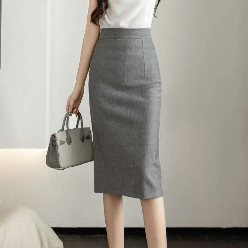 Gray Textured Line Sheath Skirt