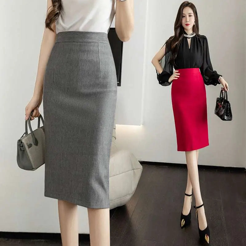 Gray Textured Line Sheath Skirt
