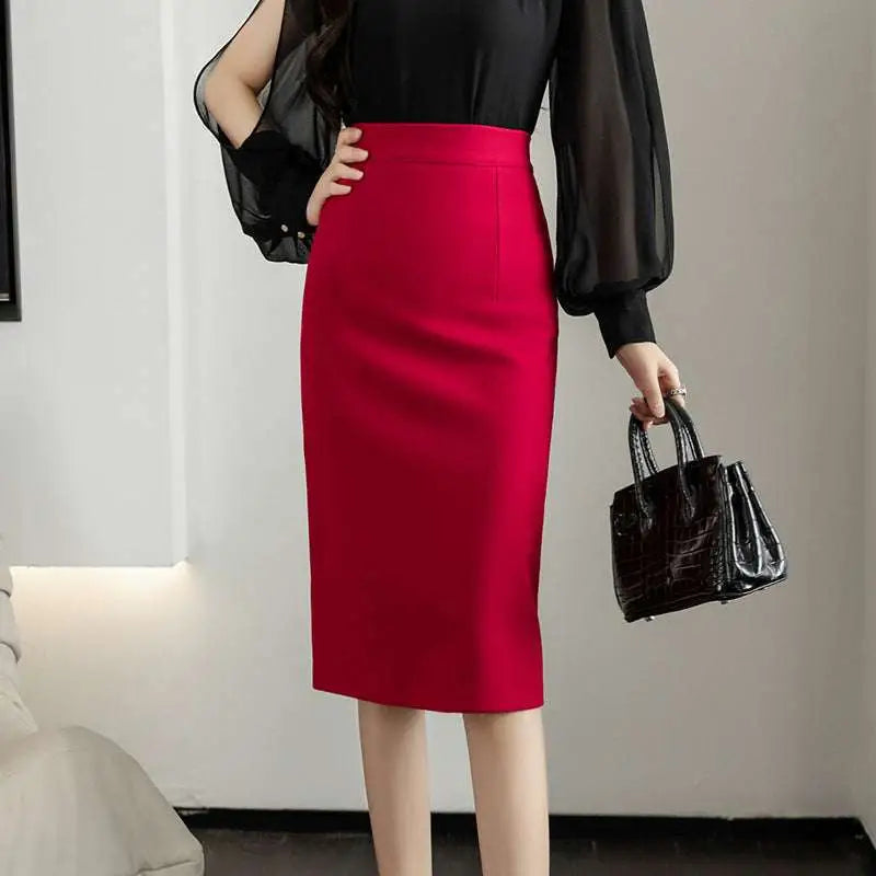Gray Textured Line Sheath Skirt