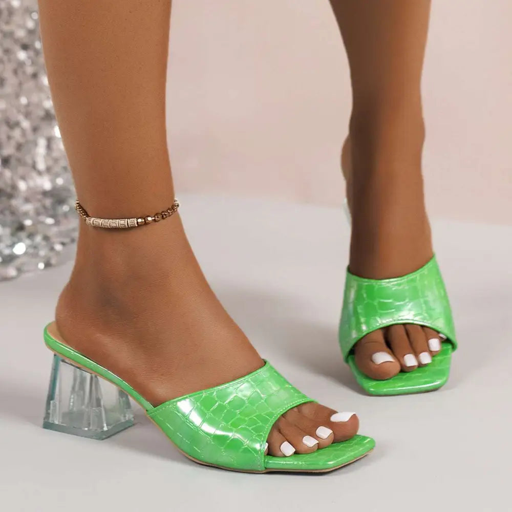 Green Croc Mules with Summer Fashion Transparent Heels