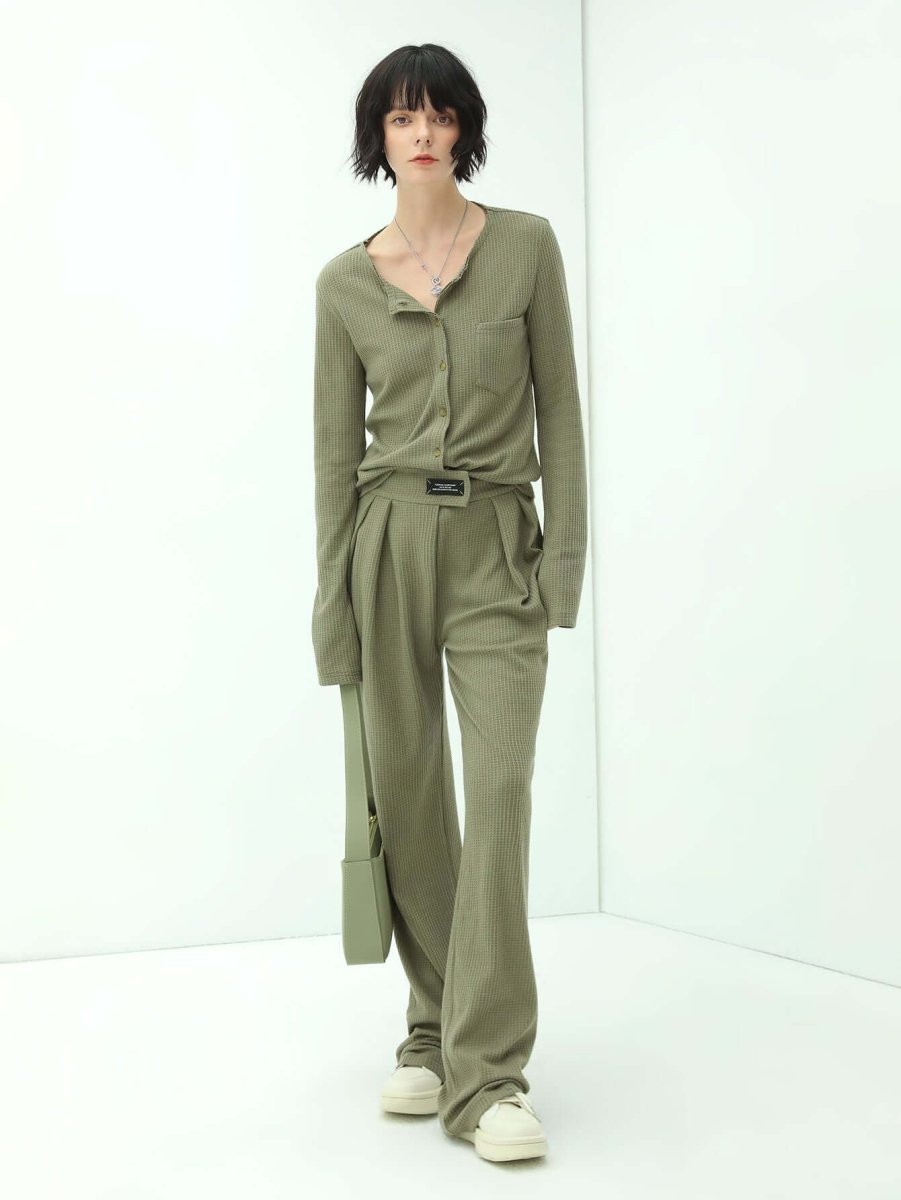 Green Straight Leg Pants-2