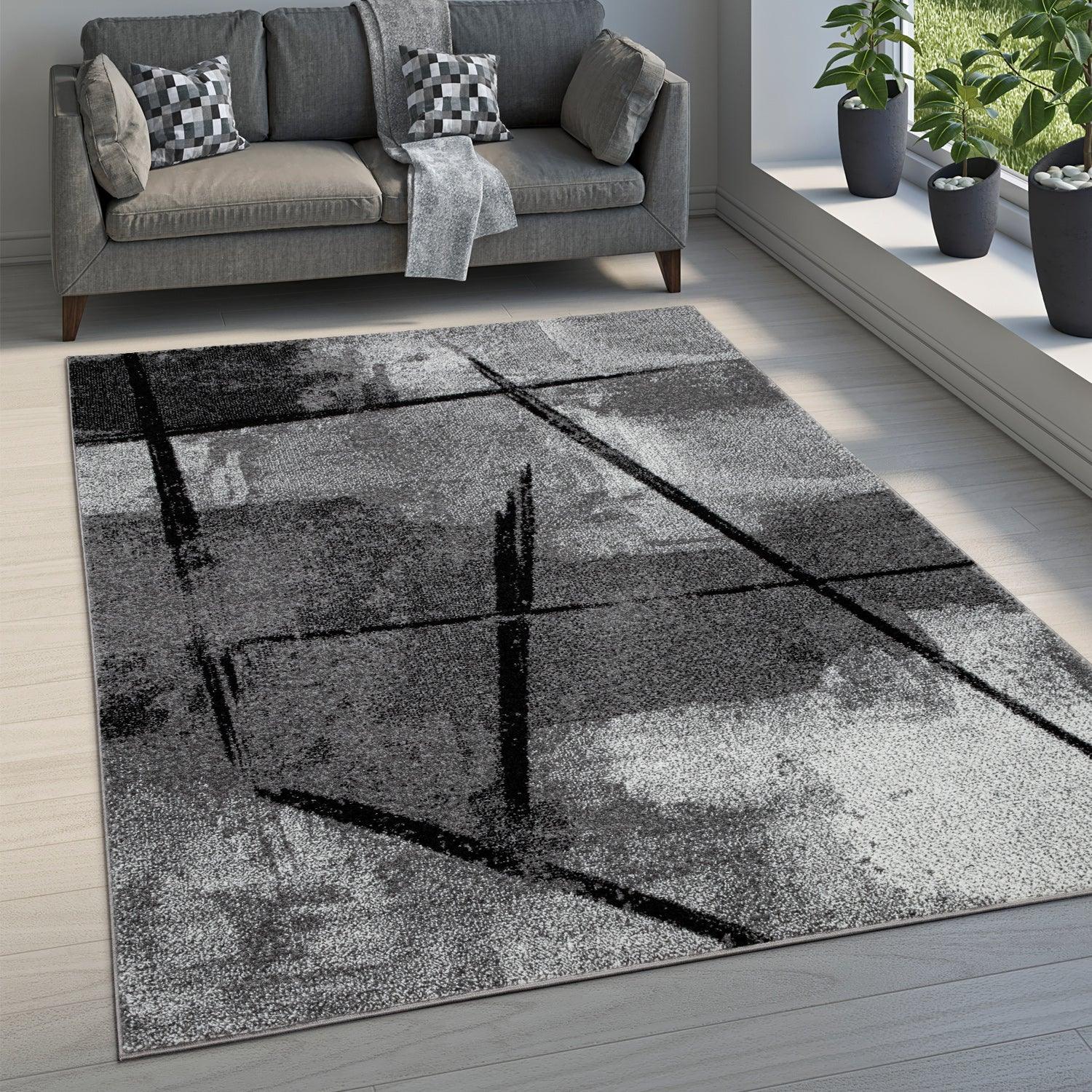Grey Black Area Rug Mondial with Abstract Paint Effect-0