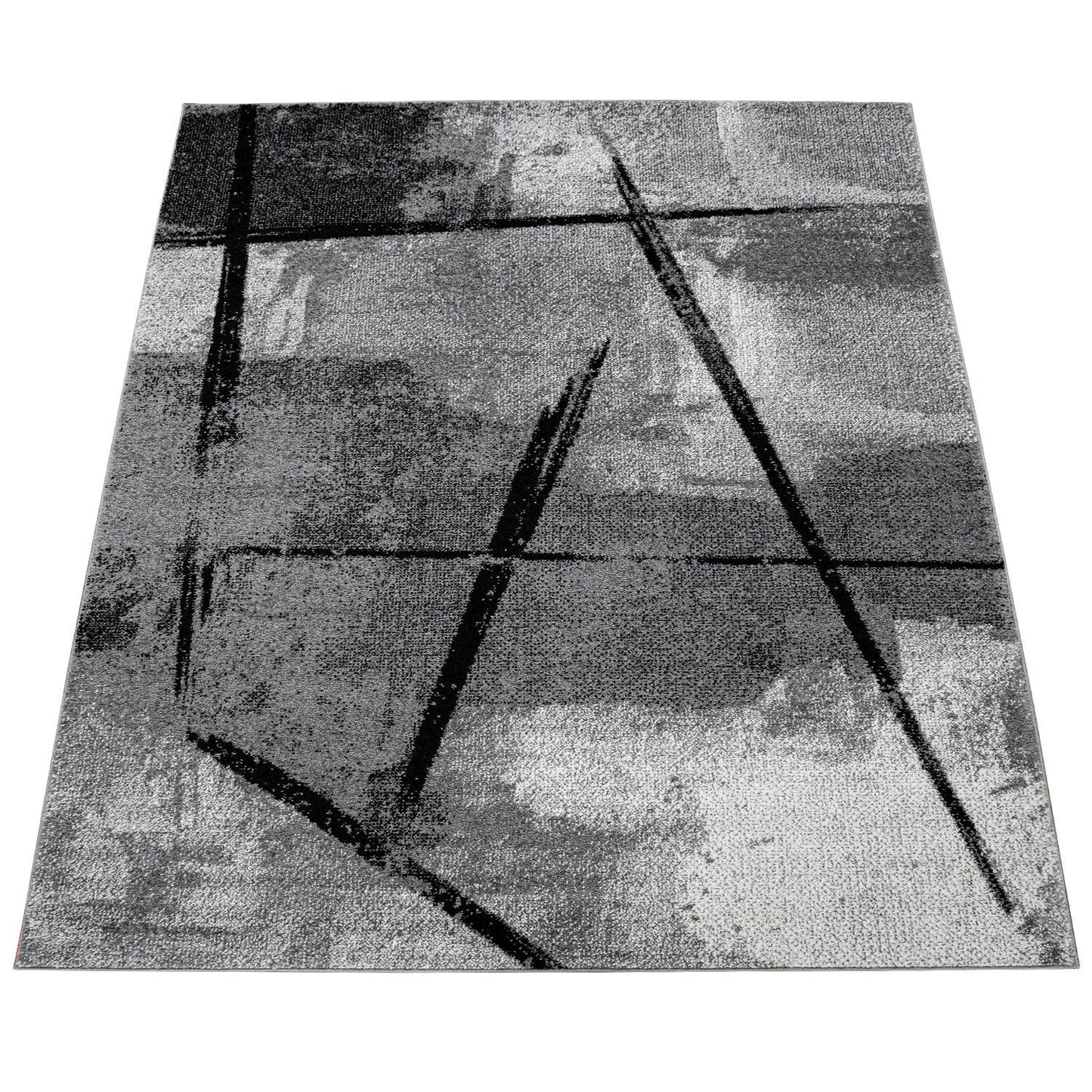 Grey Black Area Rug Mondial with Abstract Paint Effect-1