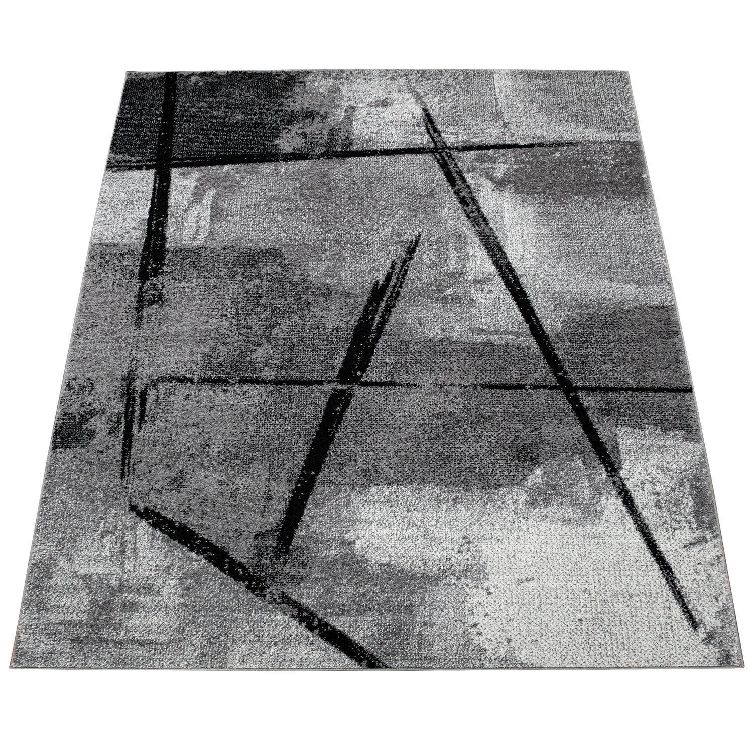 Grey Black Area Rug Mondial with Abstract Paint Effect-1