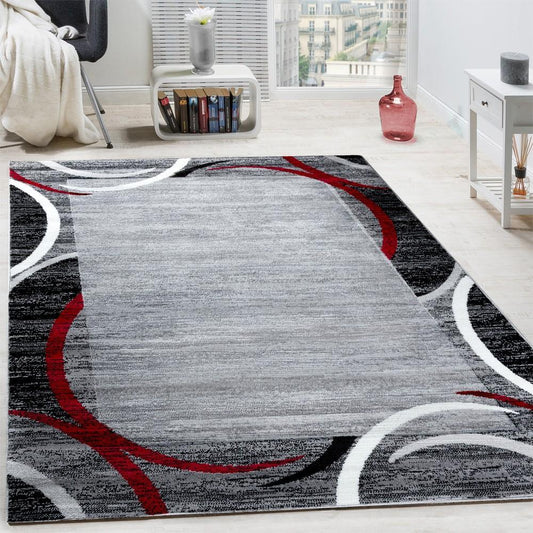Grey Red Area Rug for Living Room Modern Design-0