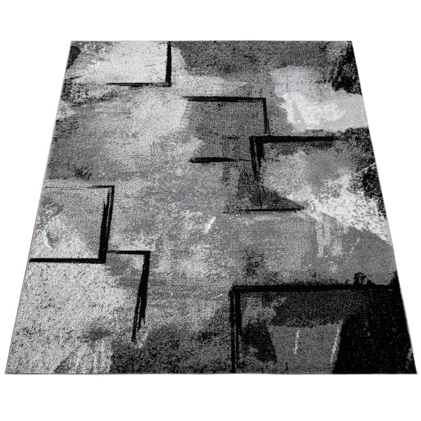 Grey White Area Rug Modern Design with Abstract Paint Effect-4