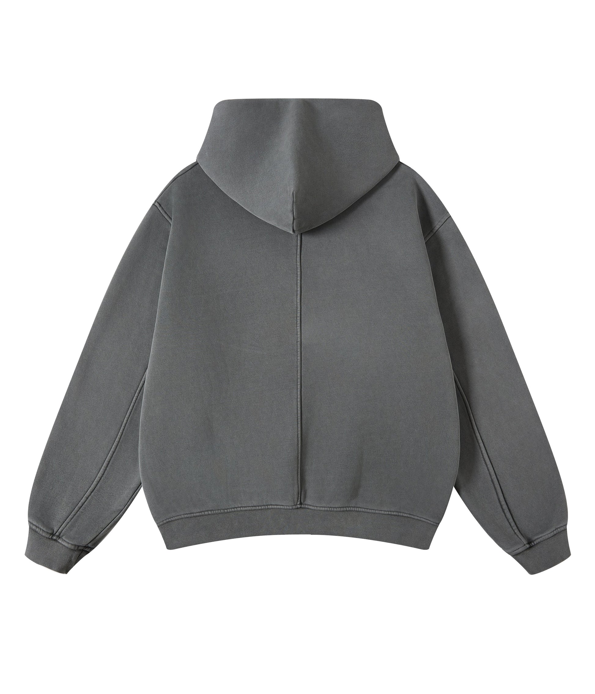 Gray hoodie shown from the back on a white background