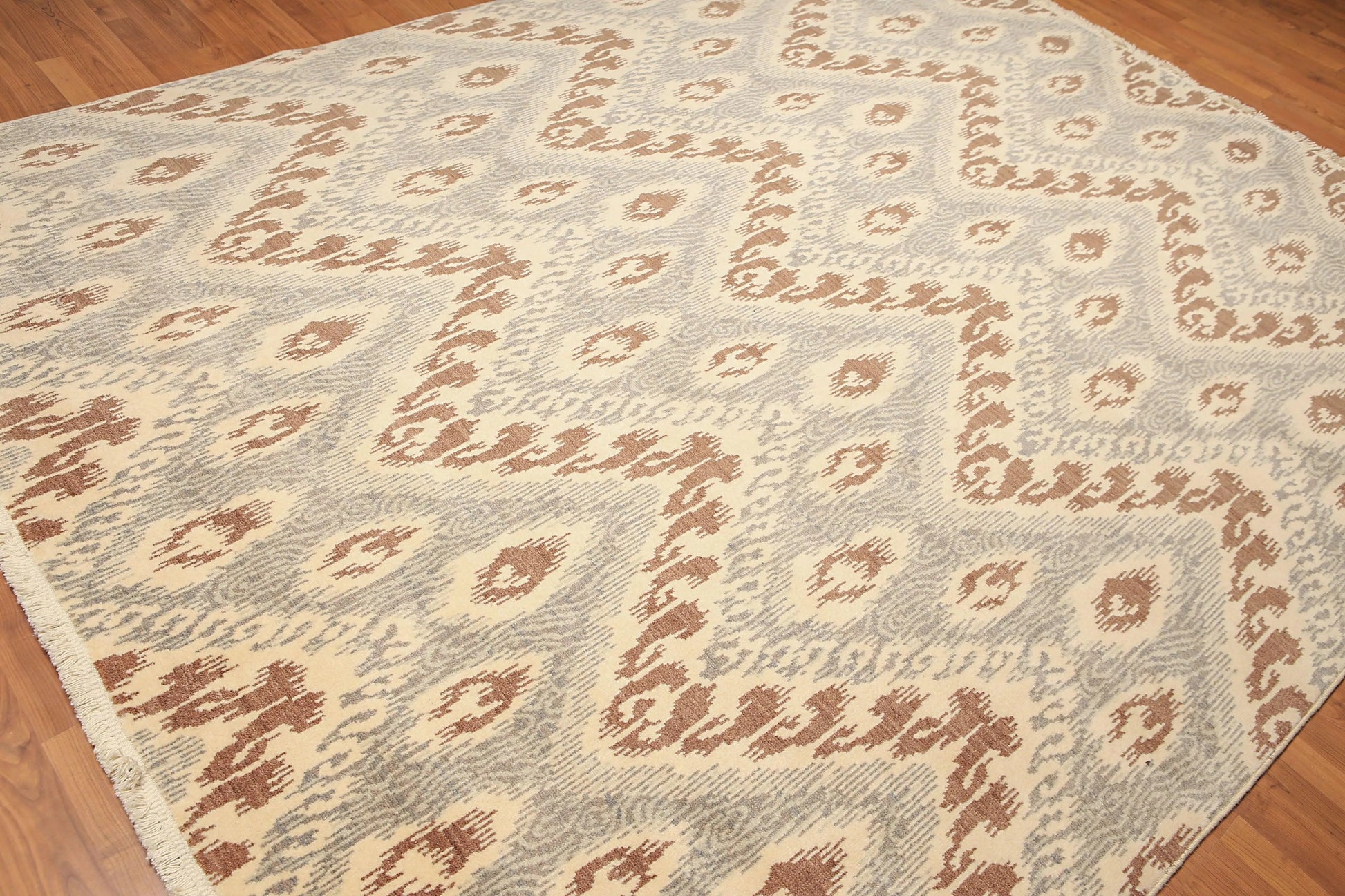 8' x 10' Modern Hand Knotted Ikat Wool Full Pile Oriental Area Rug Ivory-3