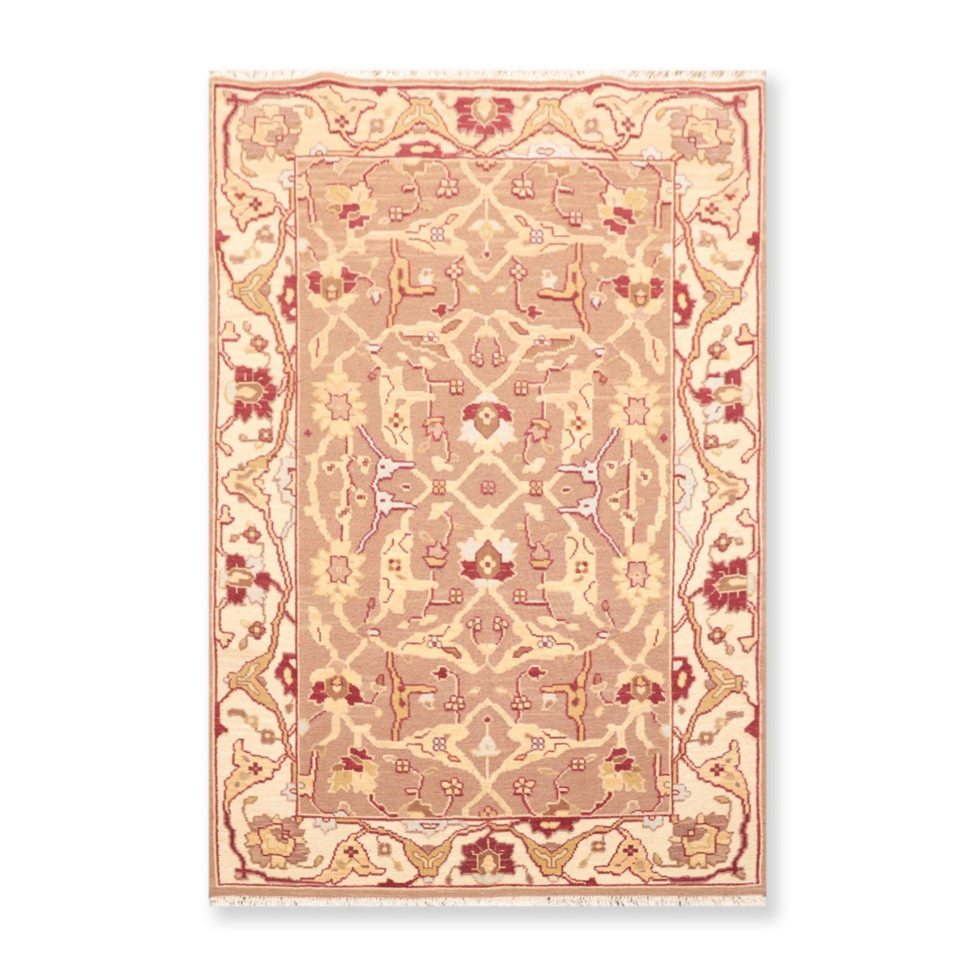 3'10" x 5'10" Hand Knotted Wool High Low Pile Area Rug Brown-0
