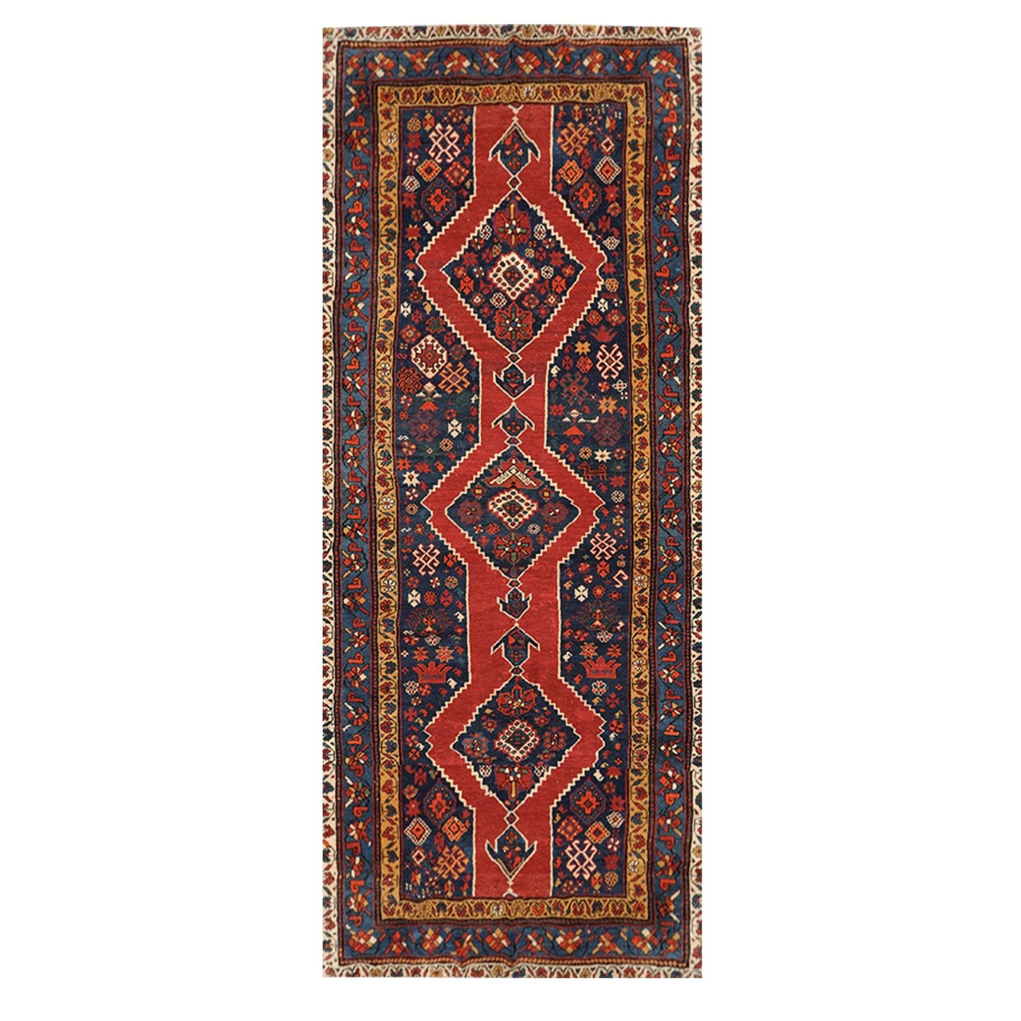 4'7" x 11'9" Hand Knotted Wool Traditional Runner Vegetable dyes Area Rug Red-0