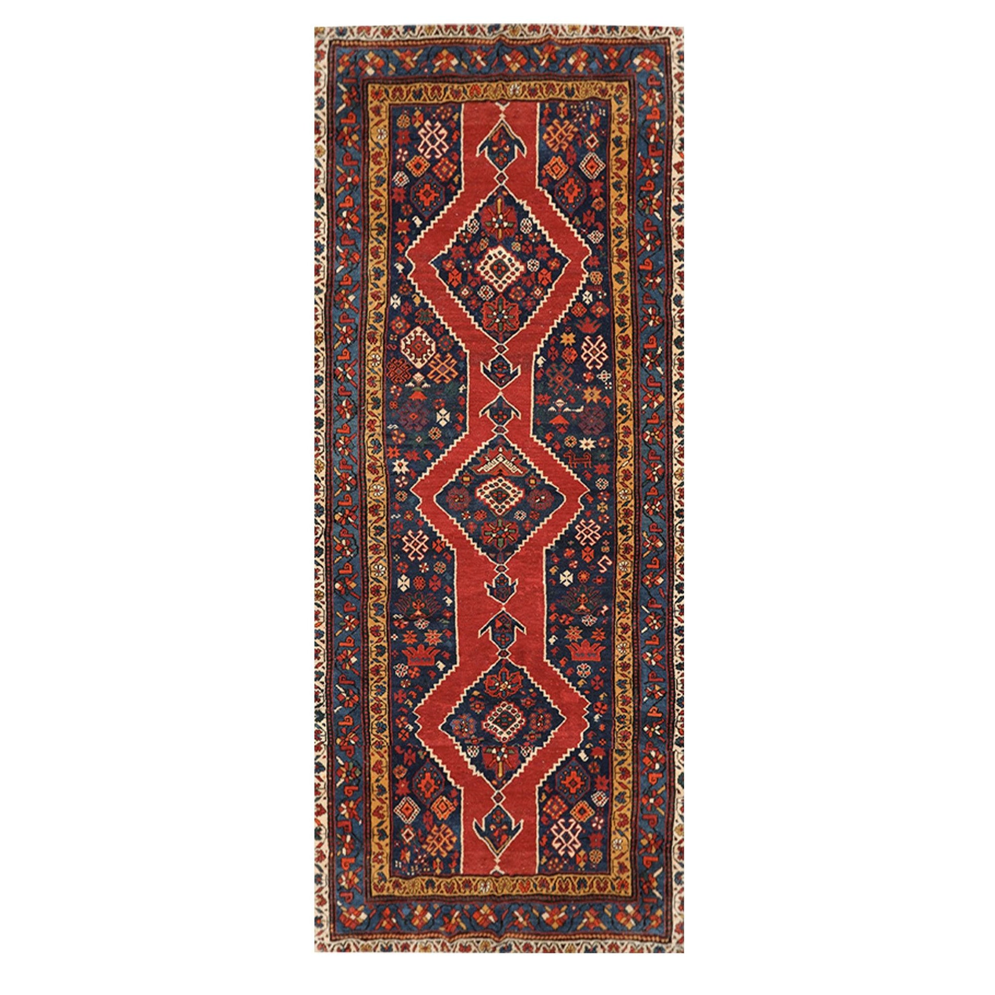 4'7" x 11'9" Hand Knotted Wool Traditional Runner Vegetable dyes Area Rug Red-0