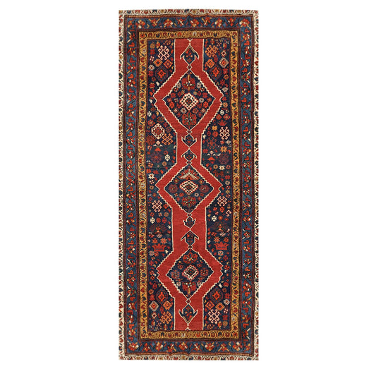 4'7" x 11'9" Hand Knotted Wool Traditional Runner Vegetable dyes Area Rug Red-0