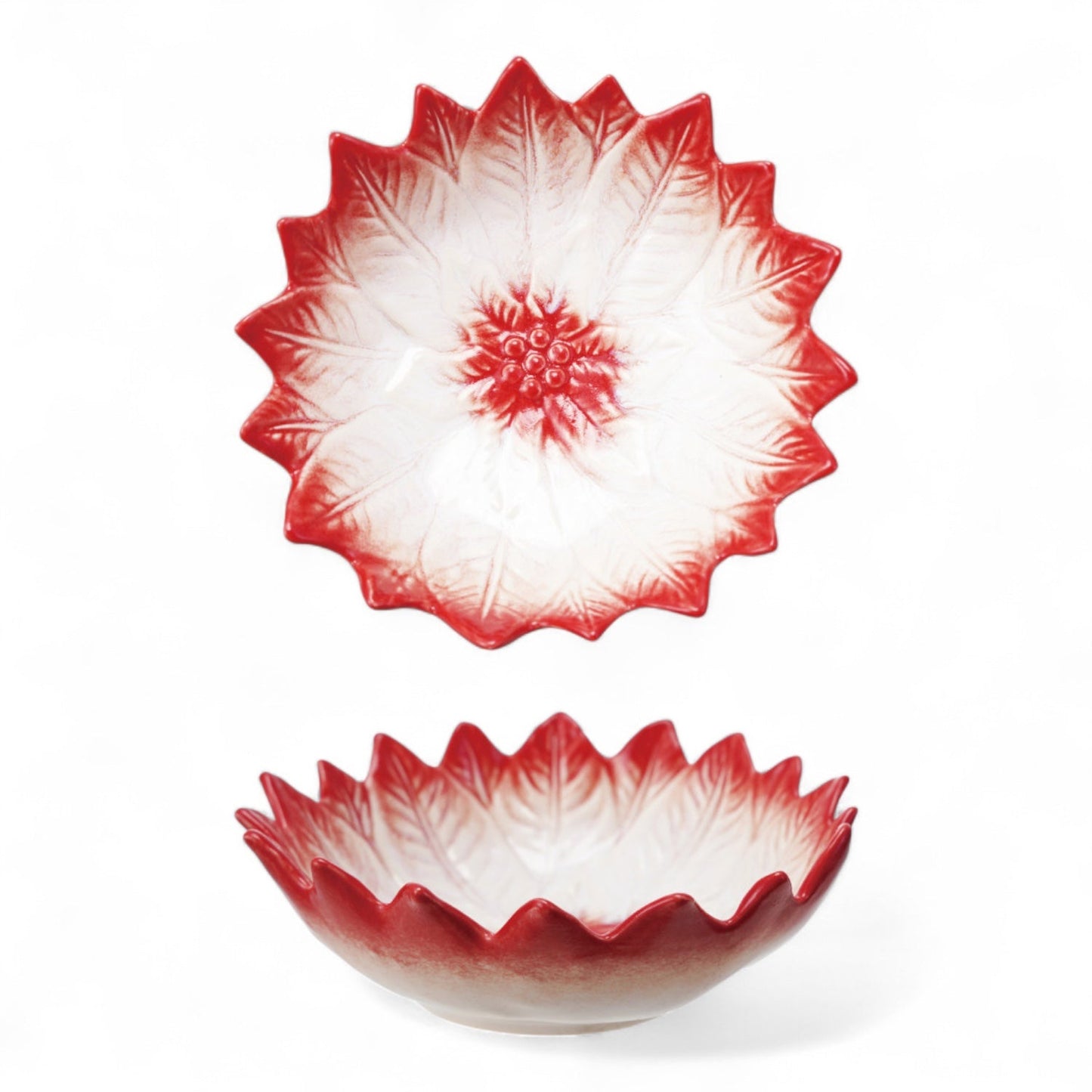 Hand-Painted Poinsettia Ceramic Bowl