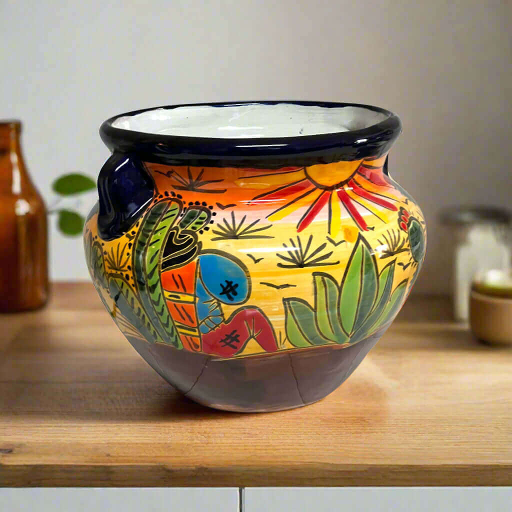 Talavera Flower Pot | Hand-Painted Desert Scene Mexican Planter