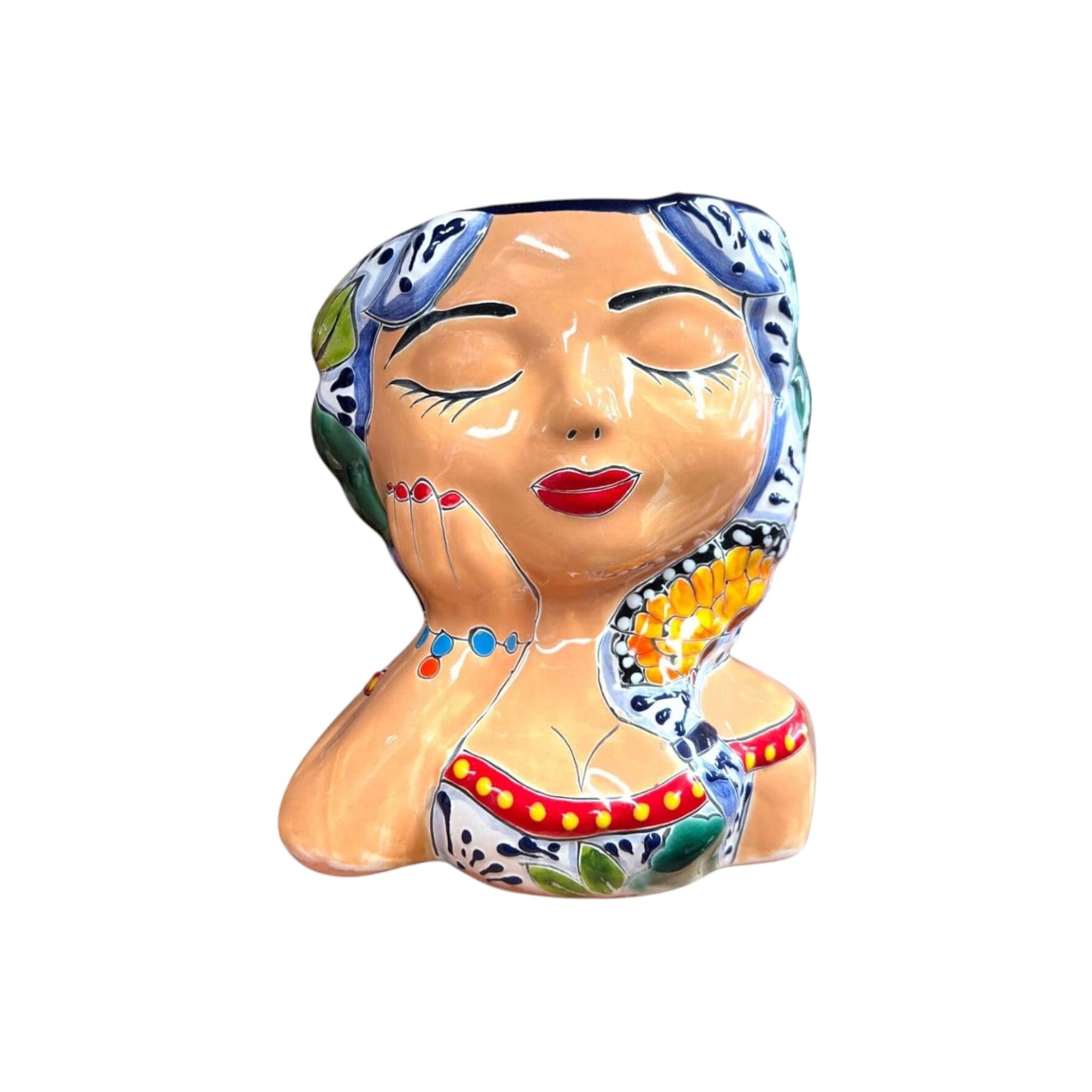 Hand-Painted Talavera Ceramic Lady Planter | Mexican Artwork Décor