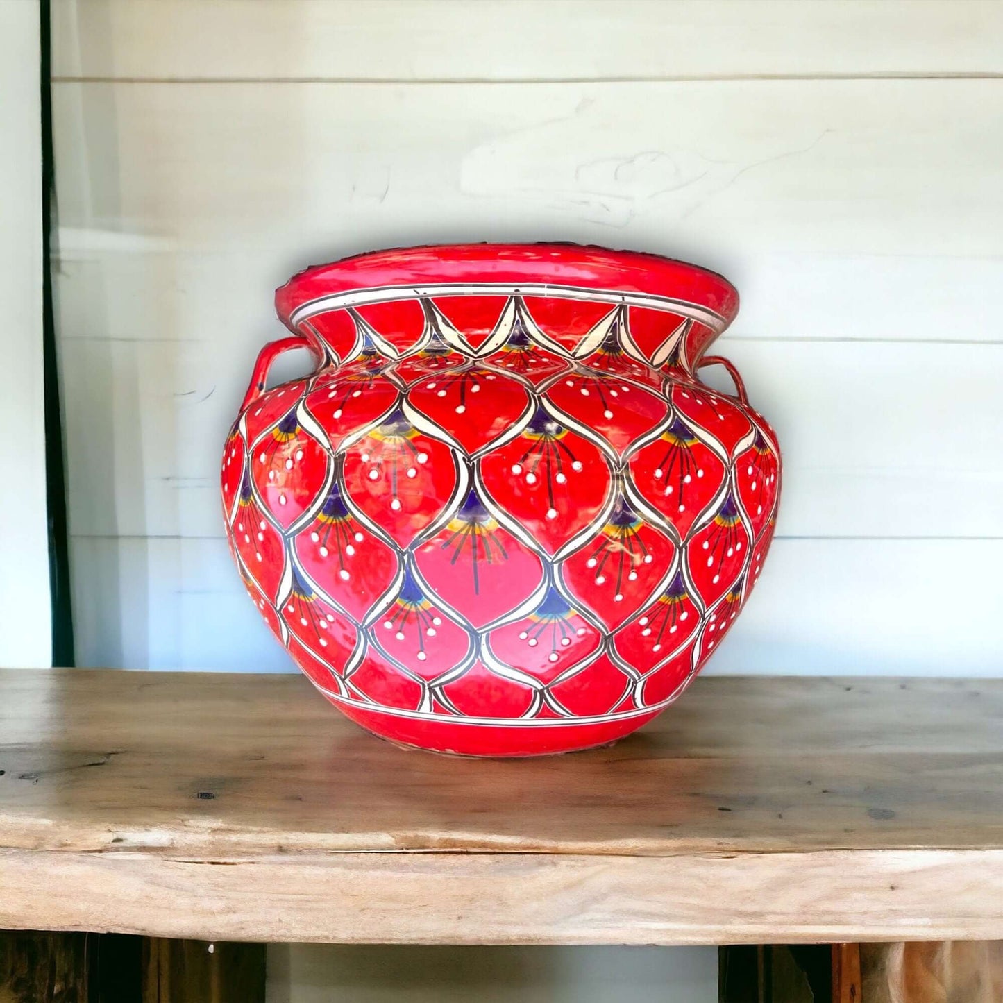 Hand-Painted Talavera Peacock Flower Pot | Extra Large Planter Decor