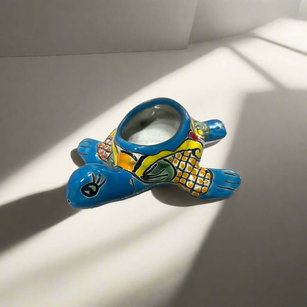 Hand-Painted Talavera Sea Turtle | Mini Vibrant Planter