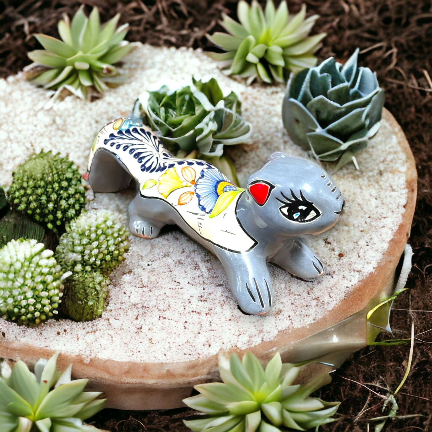 Talavera Squirrel Statue | Colorful Hand-Painted Mexican Figurine