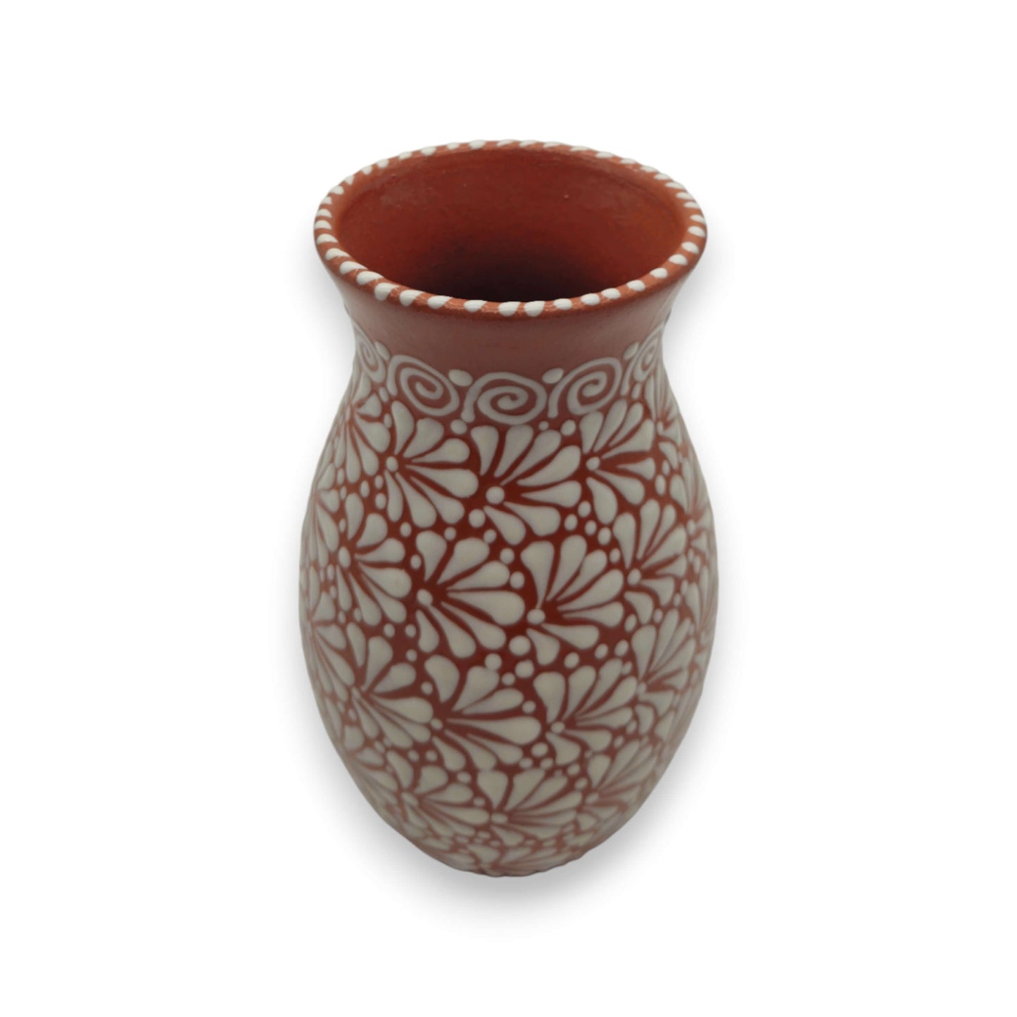 Handcrafted Talavera Vase | Brown & White Relief Pottery