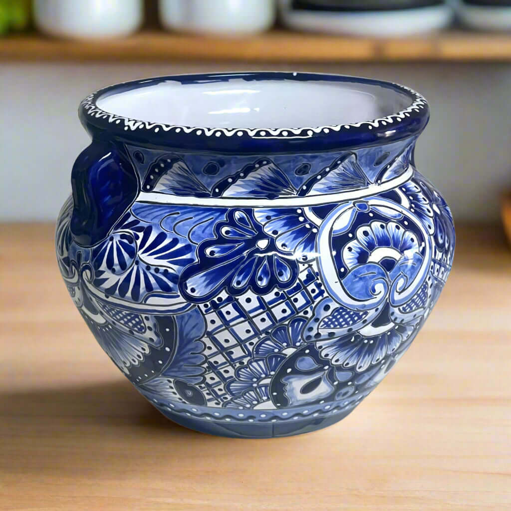 Handcrafted Talavera Planter | Blue & White Flower Pot