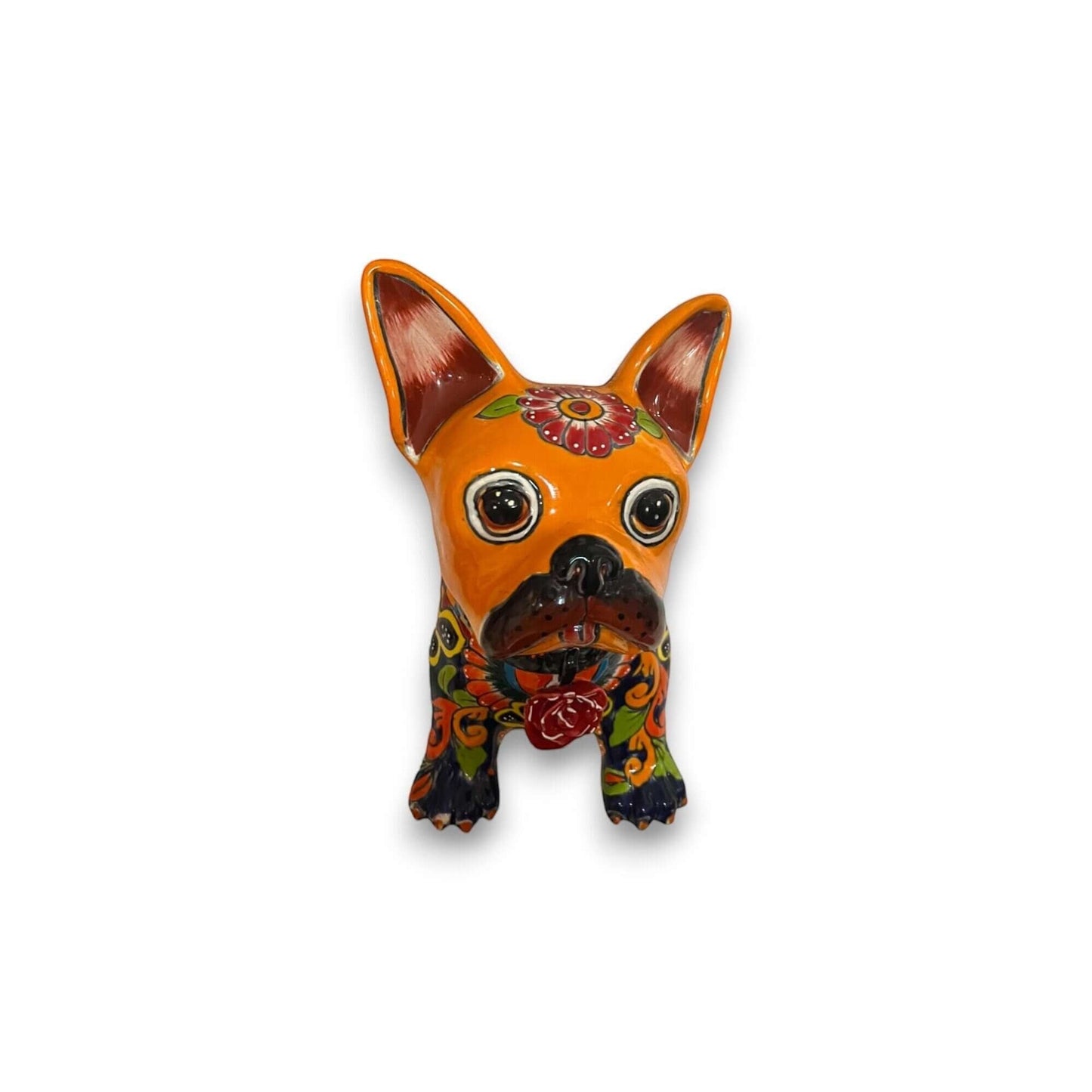 Colorful Talavera French Bulldog Statue | Handcrafted Wall Art (Medium)