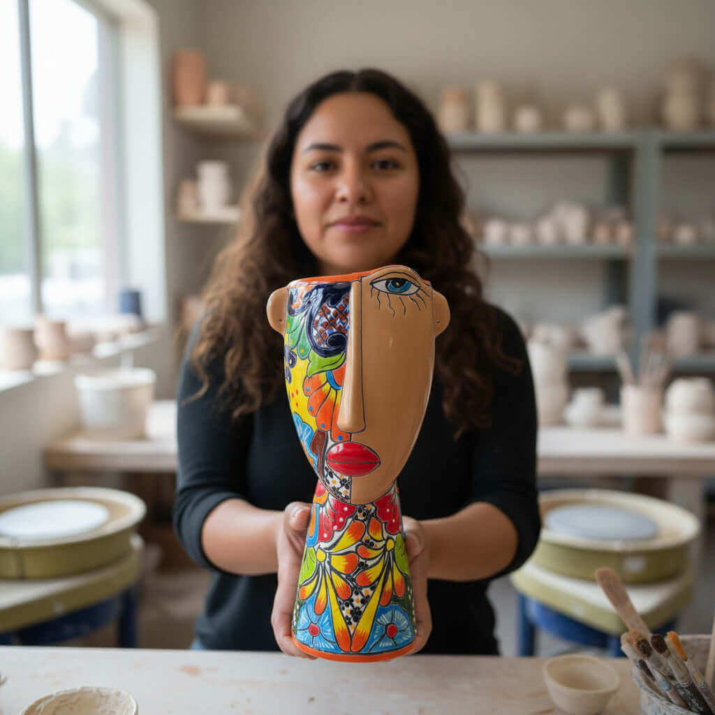Talavera Lady Planter | Handcrafted Mexican Folk Art