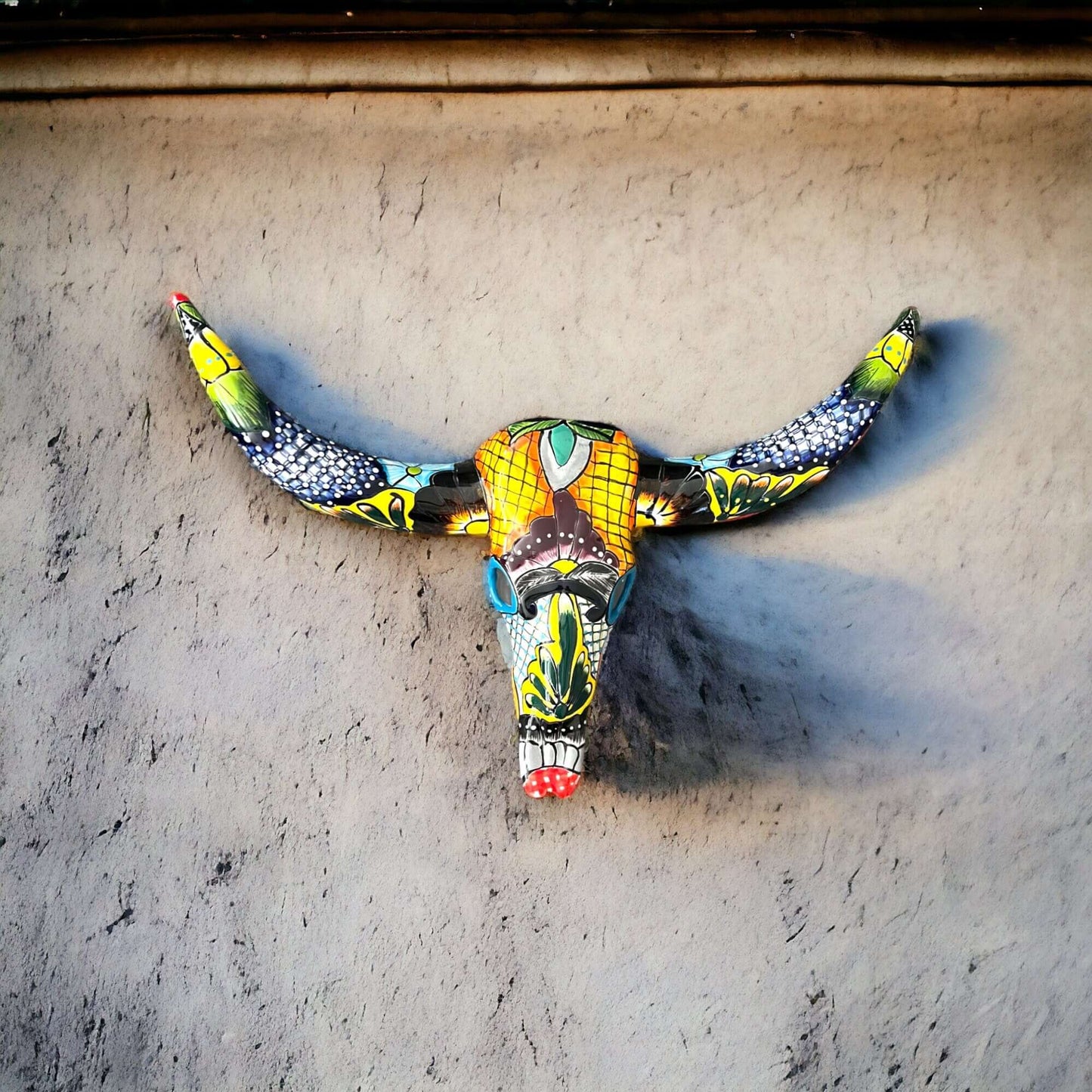 Talavera Longhorn Wall Decor | Handcrafted Mexican Bull Skull Art