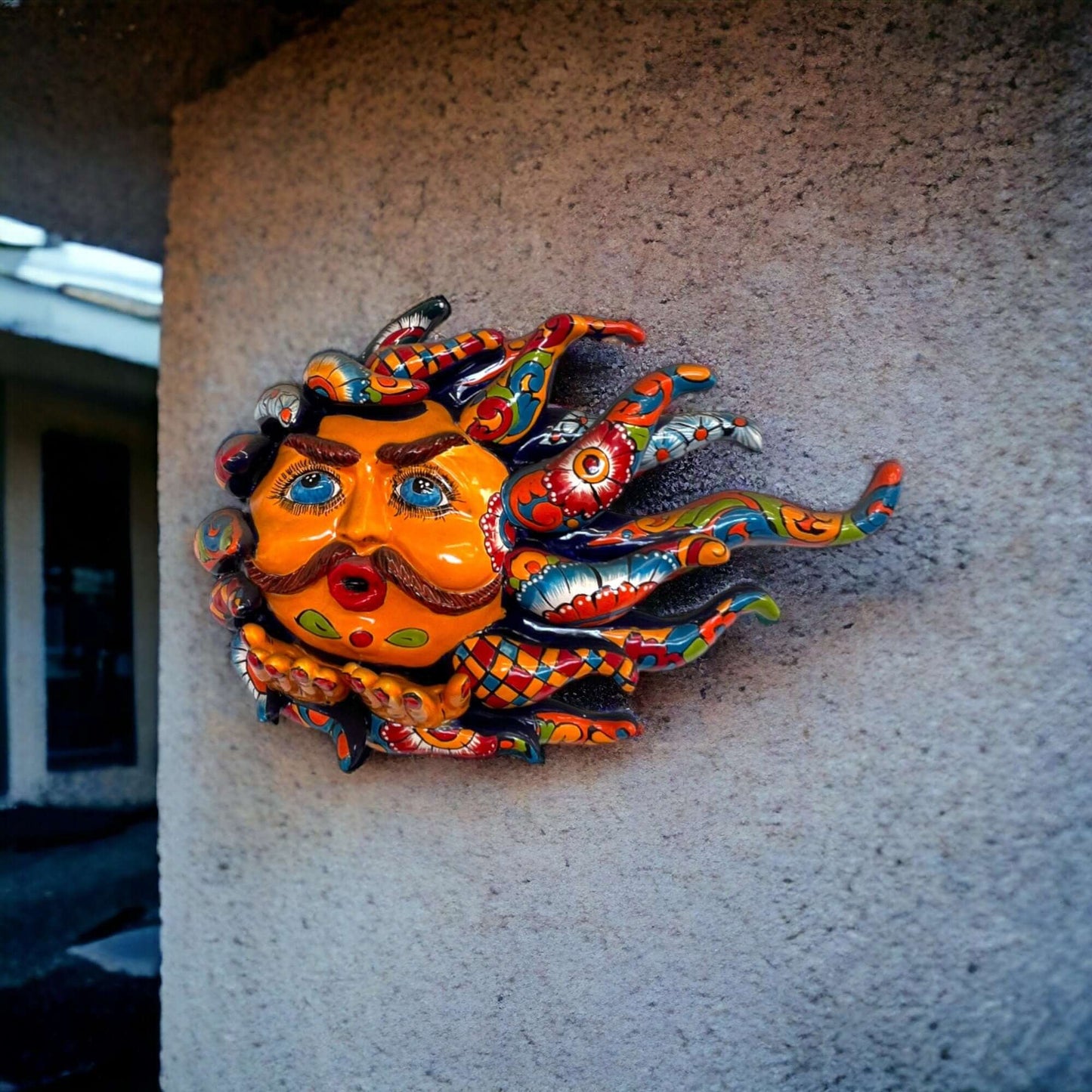 Handcrafted Talavera Sun Face | Colorful Mexican Wall Art