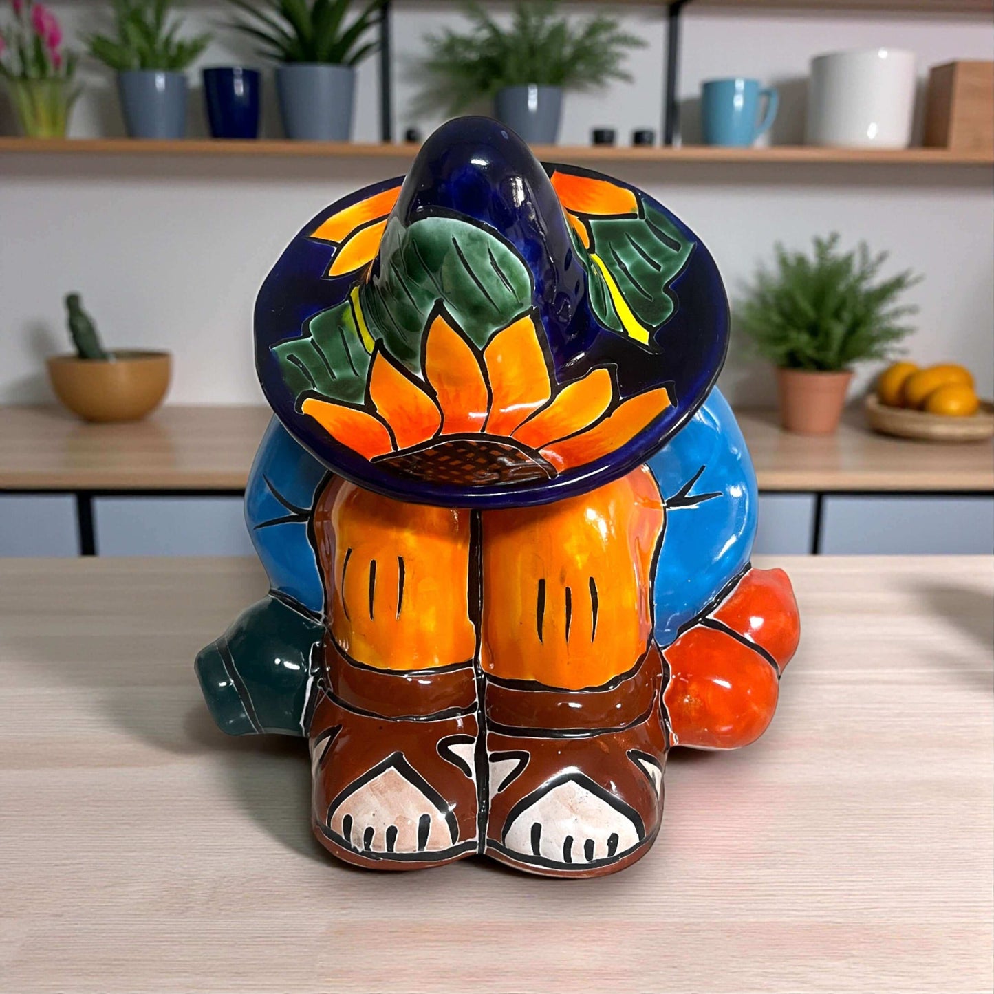 Talavera Sunflower Panchito Canister | Handcrafted Mexican Art