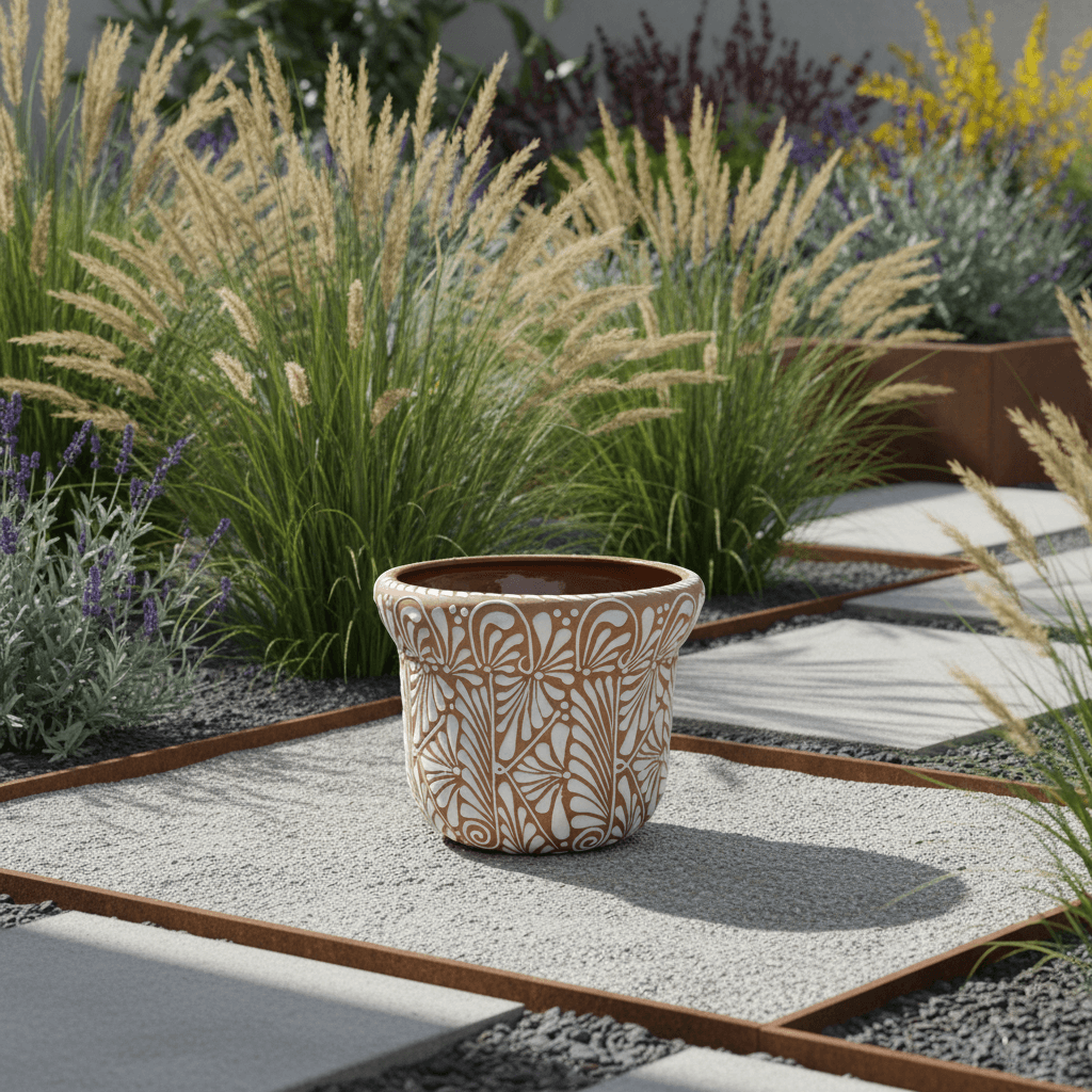 Terracotta & White Talavera Planter | Handcrafted Pottery Art