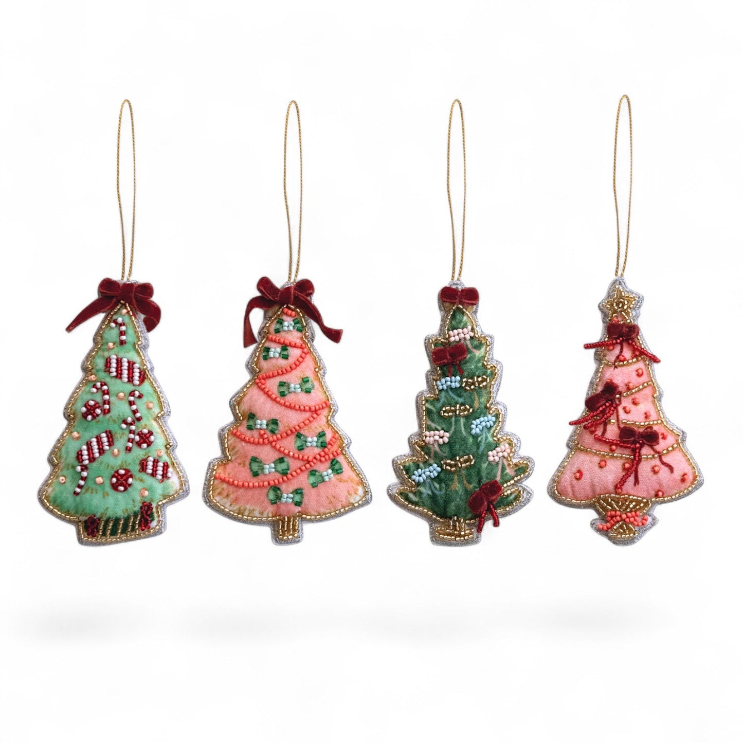 Handmade Beaded Christmas Tree Ornament with Velvet Bow