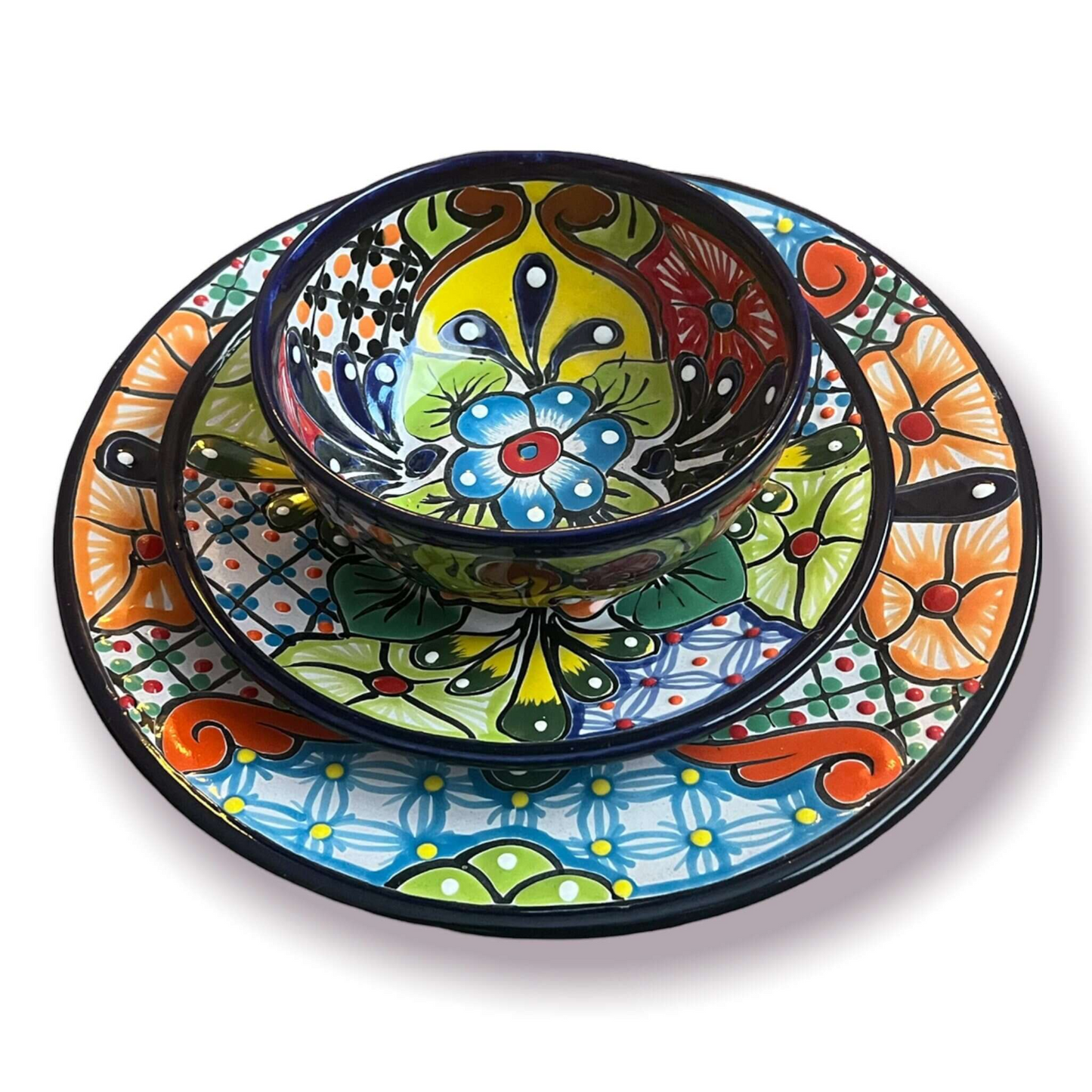 20-Piece Talavera Dinnerware Set | Handmade Floral Tableware (Seats 6)