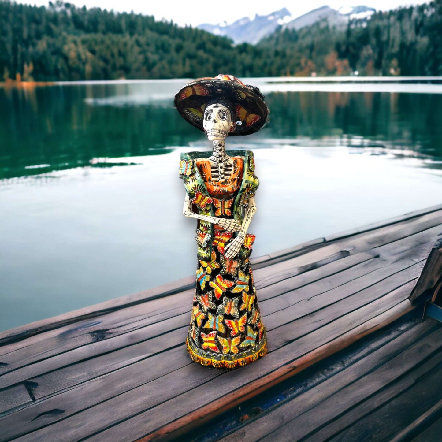 Handmade Talavera Day of the Dead Pottery | 27-Inch Tall Skeleton Woman