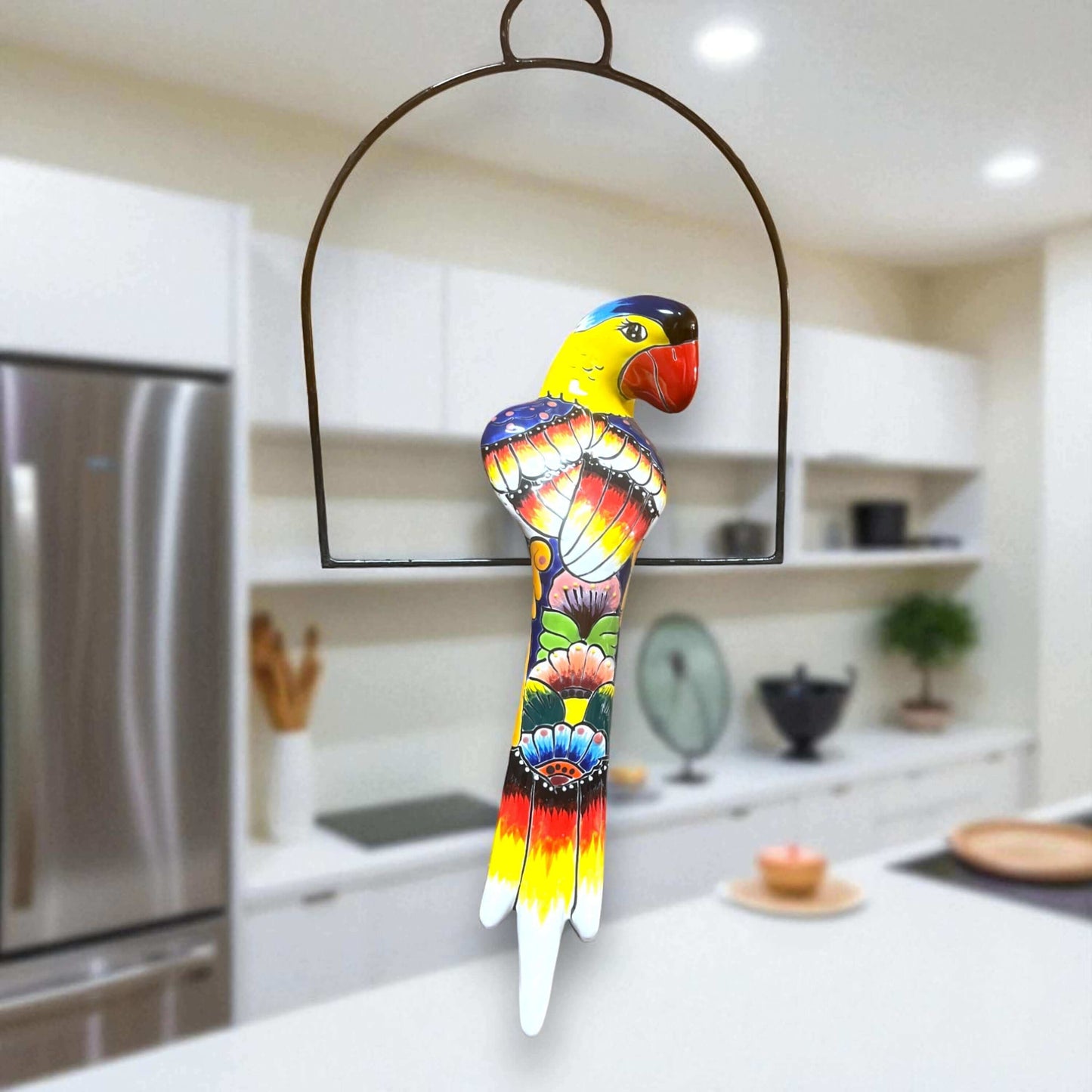 Talavera Hanging Parrot | Colorful Mexican  Bird