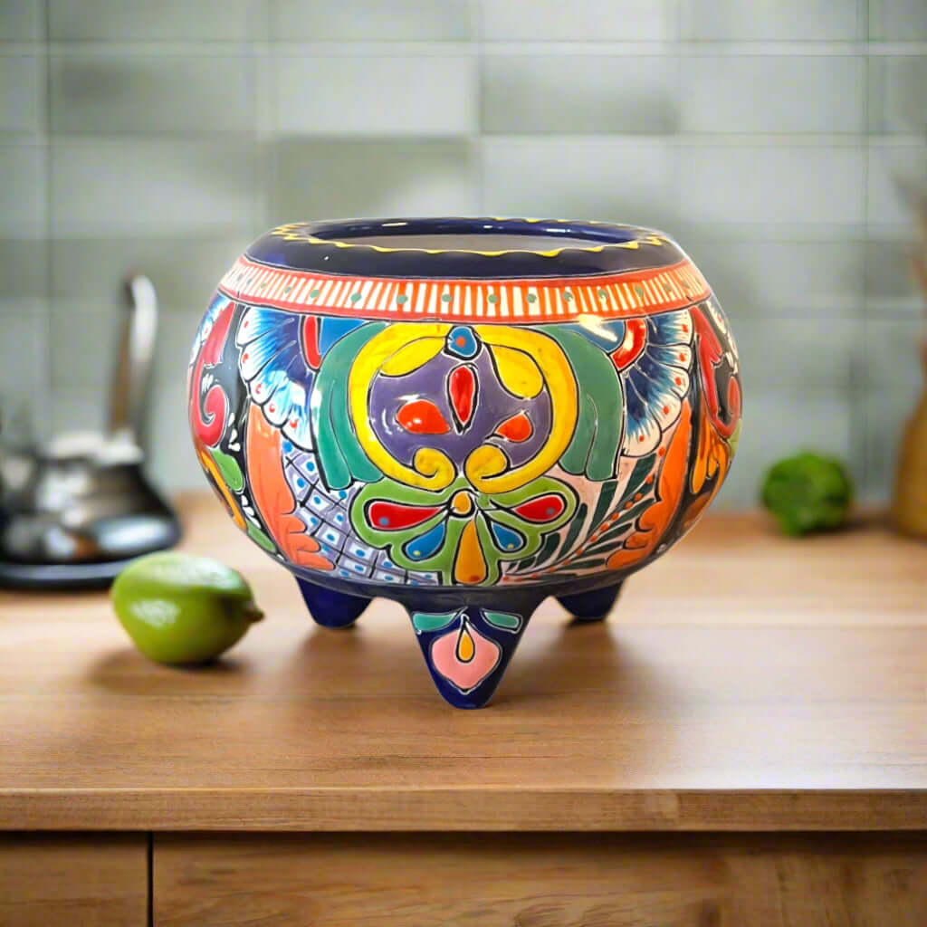 Handmade Talavera Molcajete Planter | Colorful Mexican Flower Pot