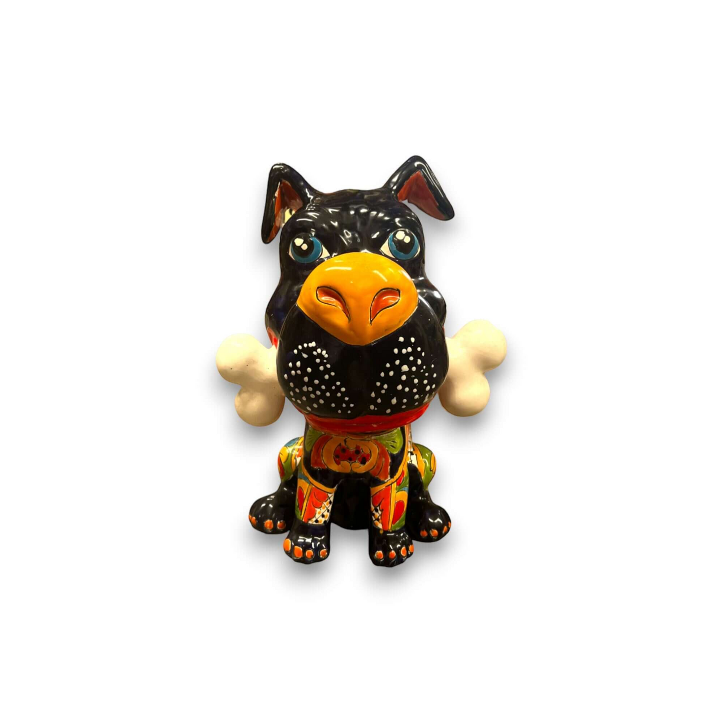 Talavera Dog with Bone | Handpainted Ceramic Canine Decor (Extra Large)