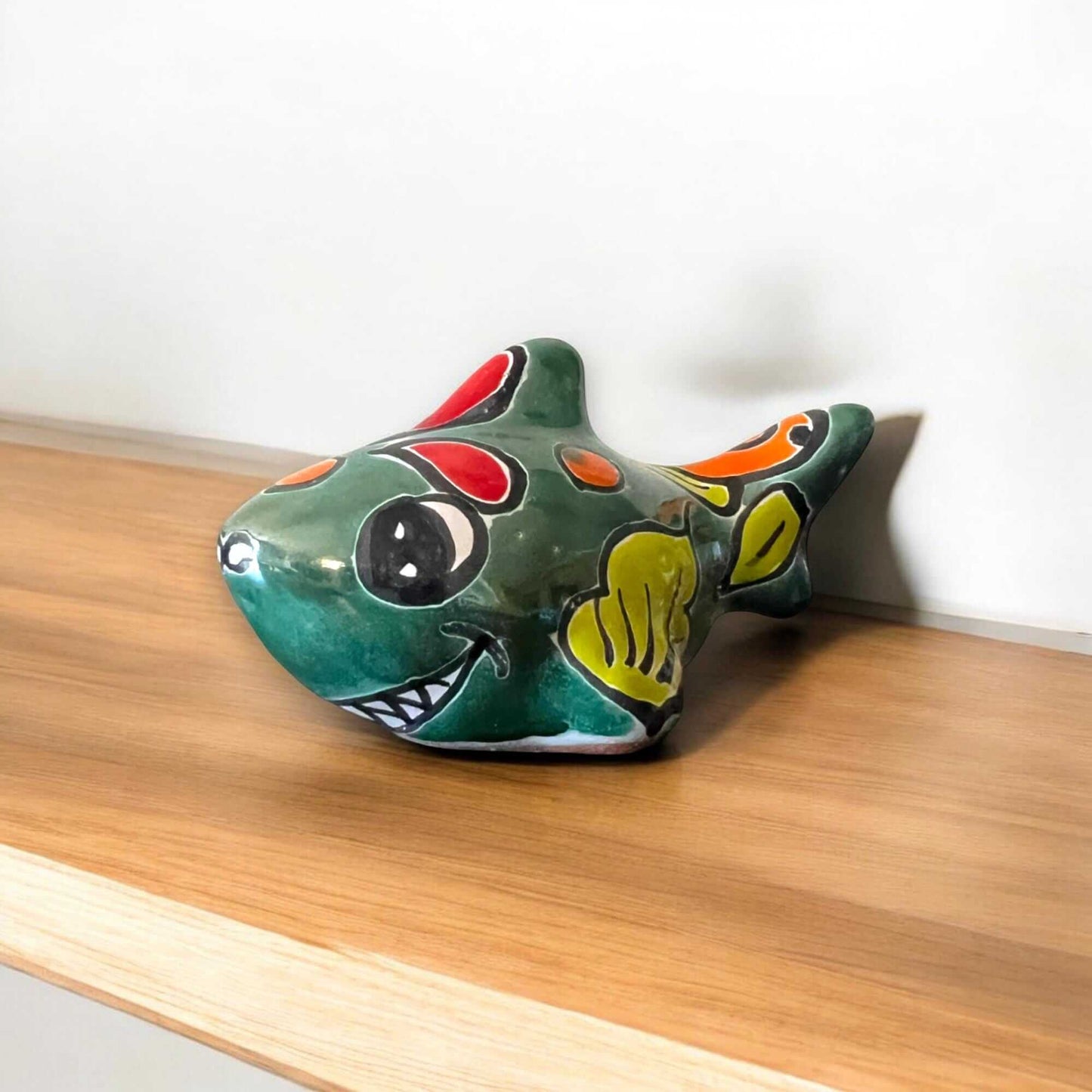 Colorful Talavera Shark Figurine | Handcrafted Mexican Pottery Decor