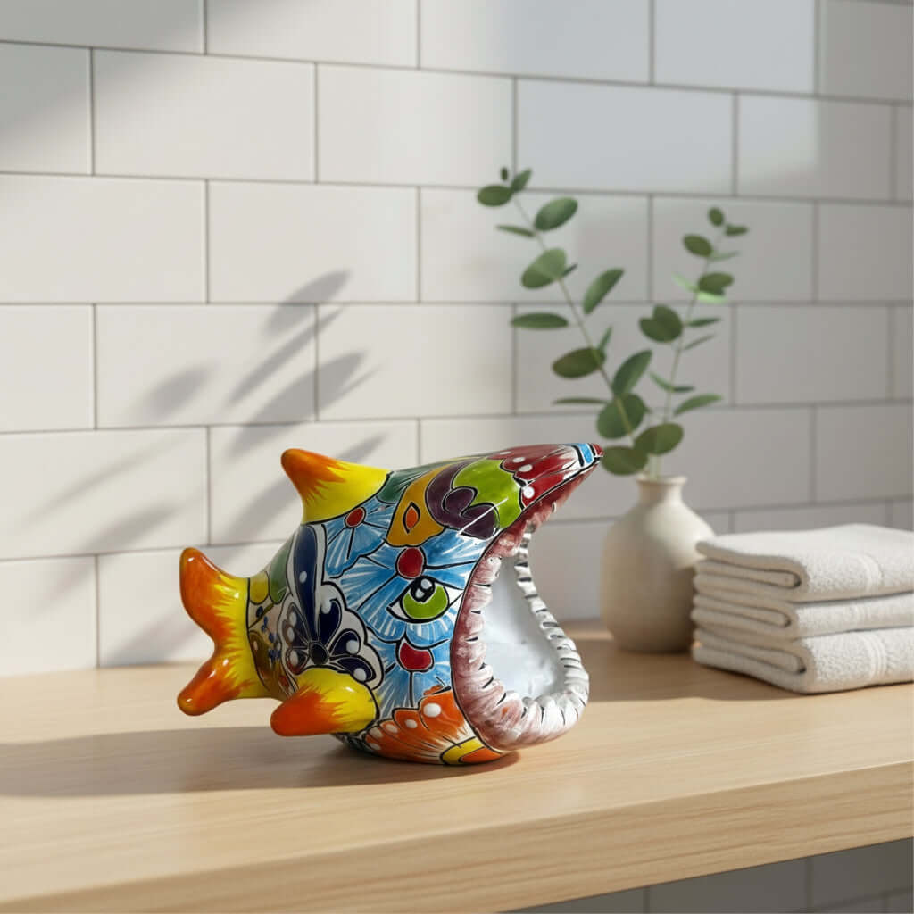Colorful Talavera Shark Soap Dish | Handcrafted Ceramic Holder