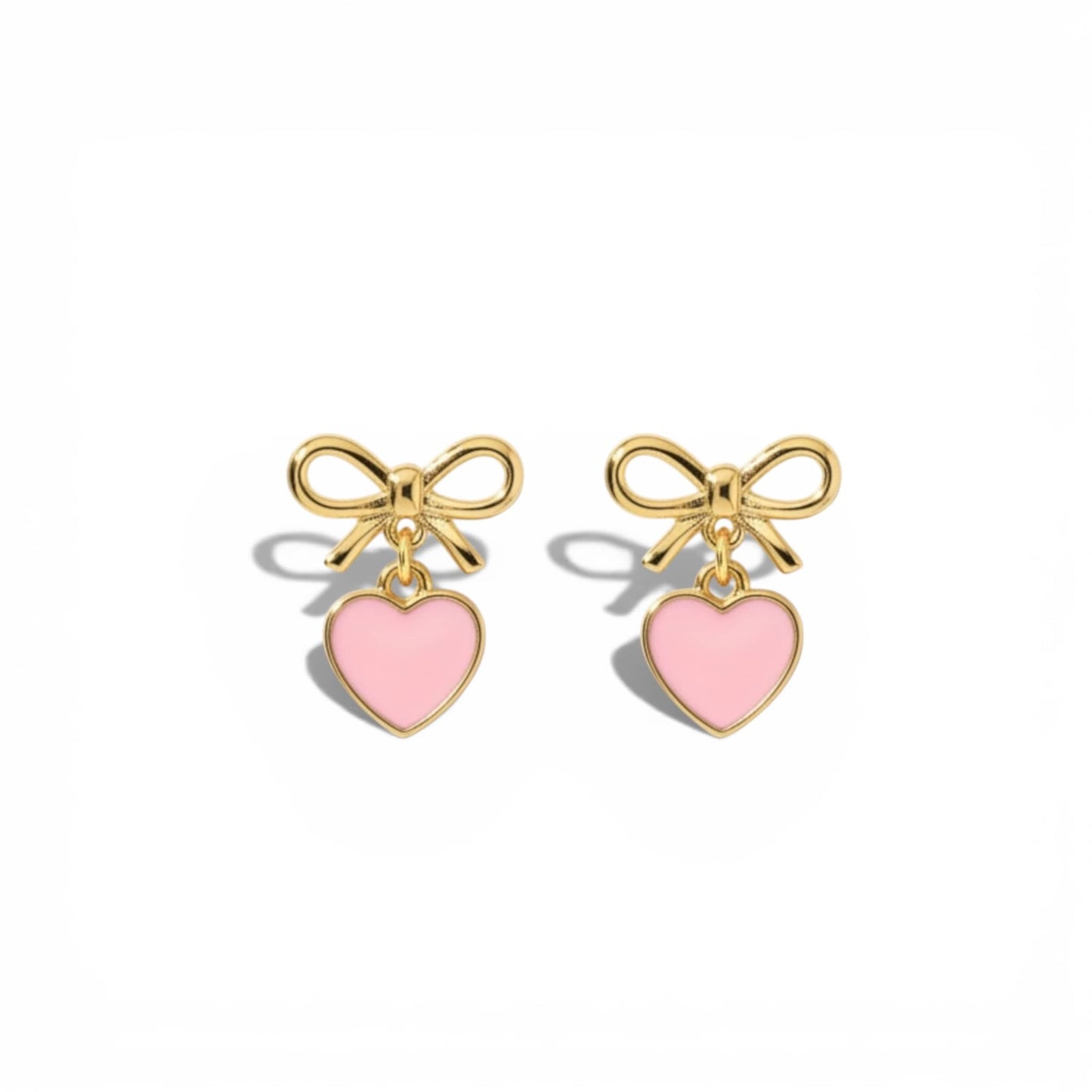 Heart Earrings with Cute Bow Design