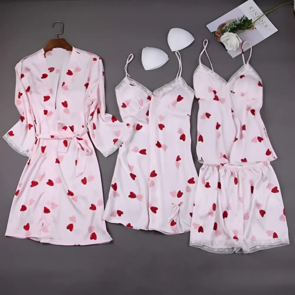 Heart Printed Women’s Silk Slip Nightdress