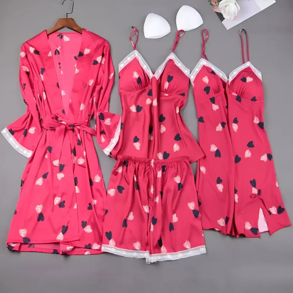 Heart Printed Women’s Silk Slip Nightdress