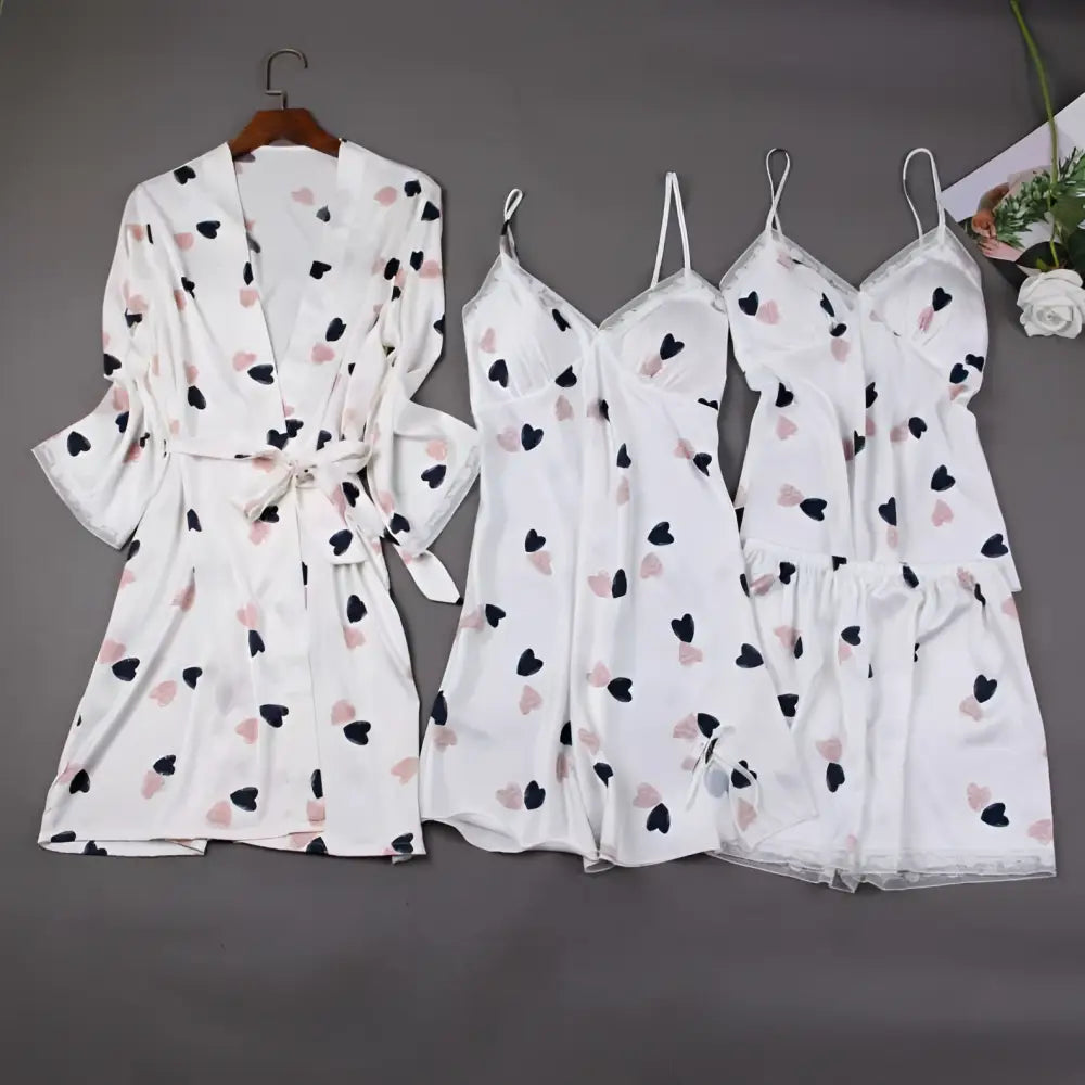 Heart Printed Women’s Silk Slip Nightdress