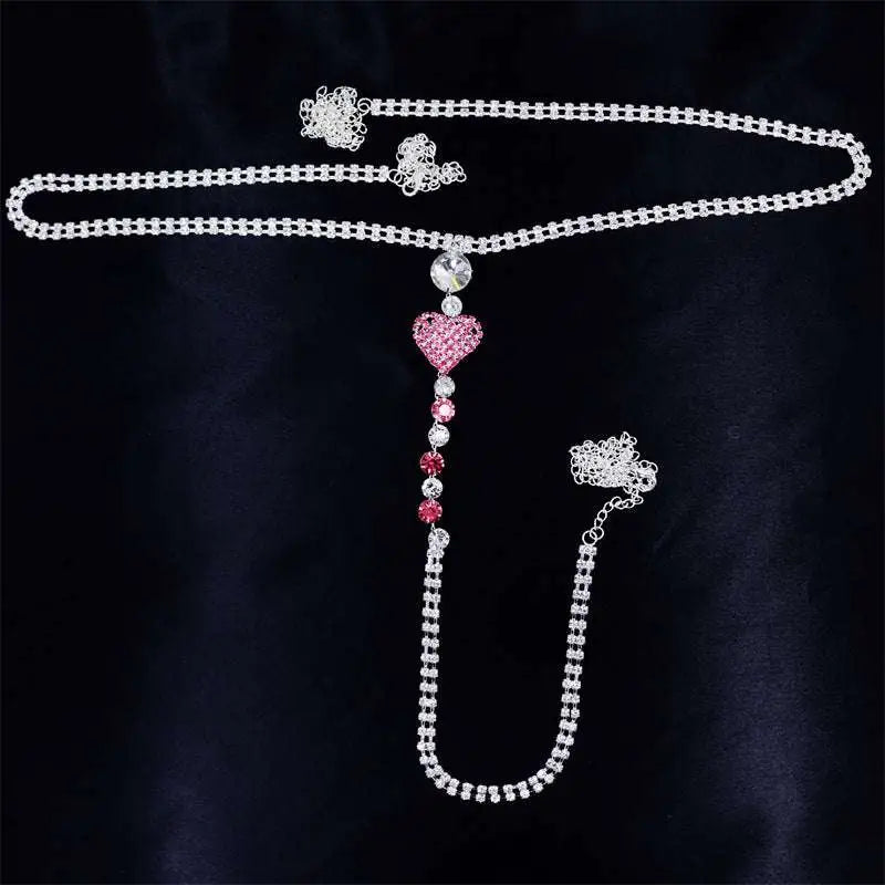 Heart Rhinestone Panty Body Jewelry with Garter Belt