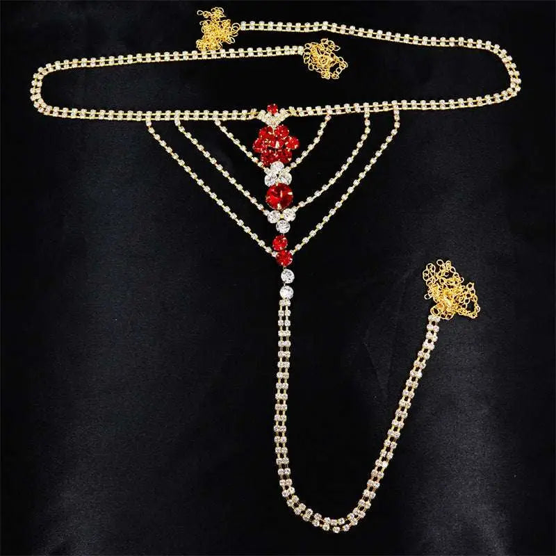 Heart Rhinestone Panty Body Jewelry with Garter Belt
