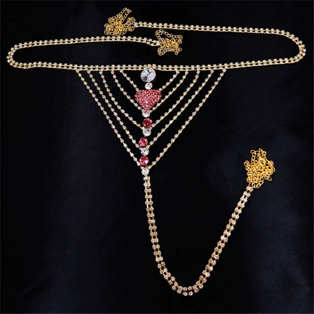Heart Rhinestone Panty Body Jewelry with Garter Belt