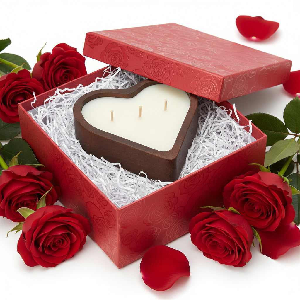 Love In The Air Wooden Heart-Shaped Candle 3wick-1